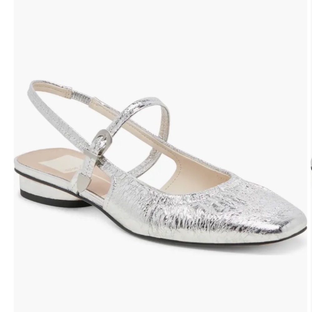 Dolce Vita Rianne Silver Slingback Mary Jane Flats Leather Size 9 NWOT